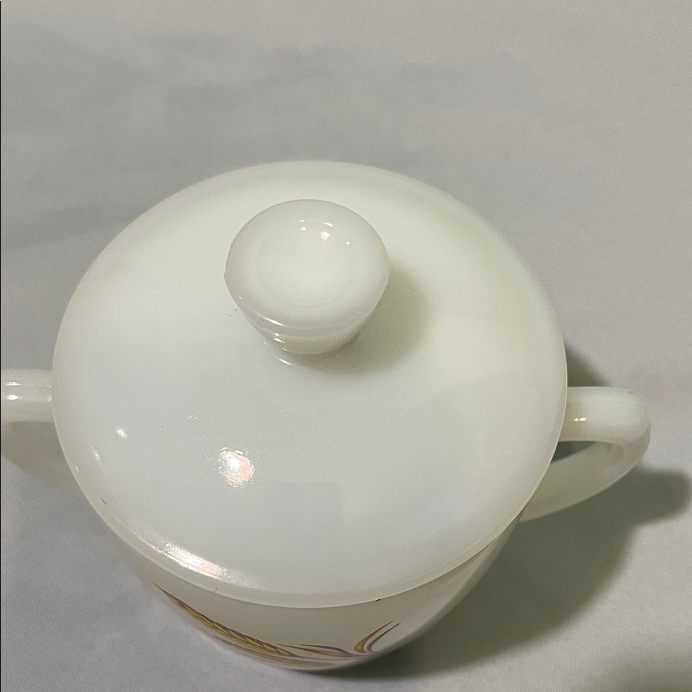 Fire King White Lidded Sugar Bowl Vintage Wheat Classic Design Collectible - Picture 2 of 7